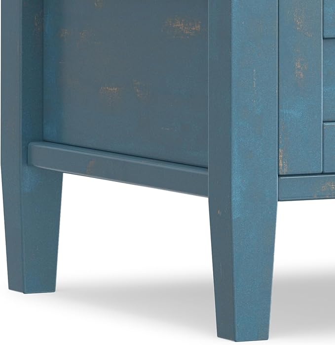 SIMPLIHOME Warm Shaker End Table - 20 inch Wide Solid Wood Square Accent Table in Distressed Coastal Blue, Transitional Side Table for Living Room or Bedroom with Drawer, Open Shelf and Tapered Legs