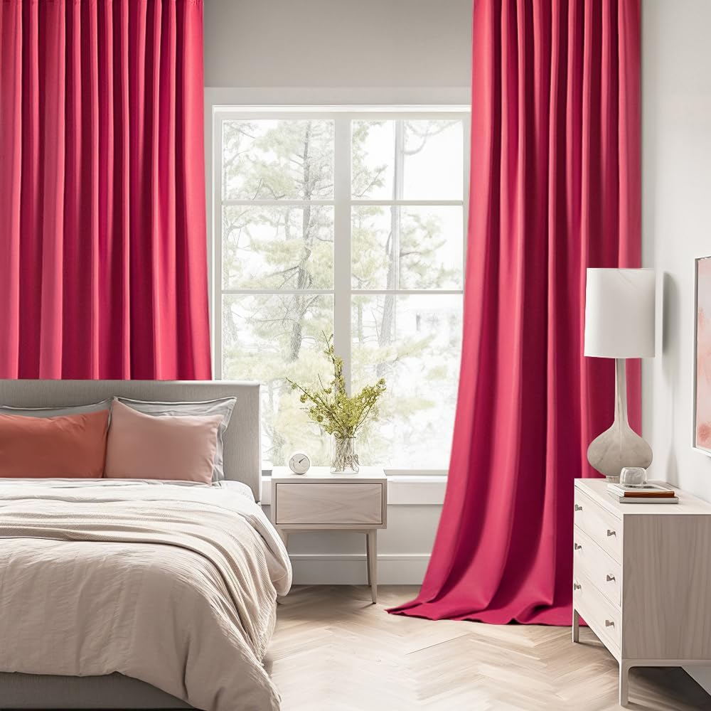 MIULEE Hot Pink Back Tab Blackout Curtains 102 Inch Long 2 Panels Set for Bedroom, Rod Pocket/Pinch Pleated Thermal Insulated Living Room Darkening Light Blocking Floor to Ceiling Drapes