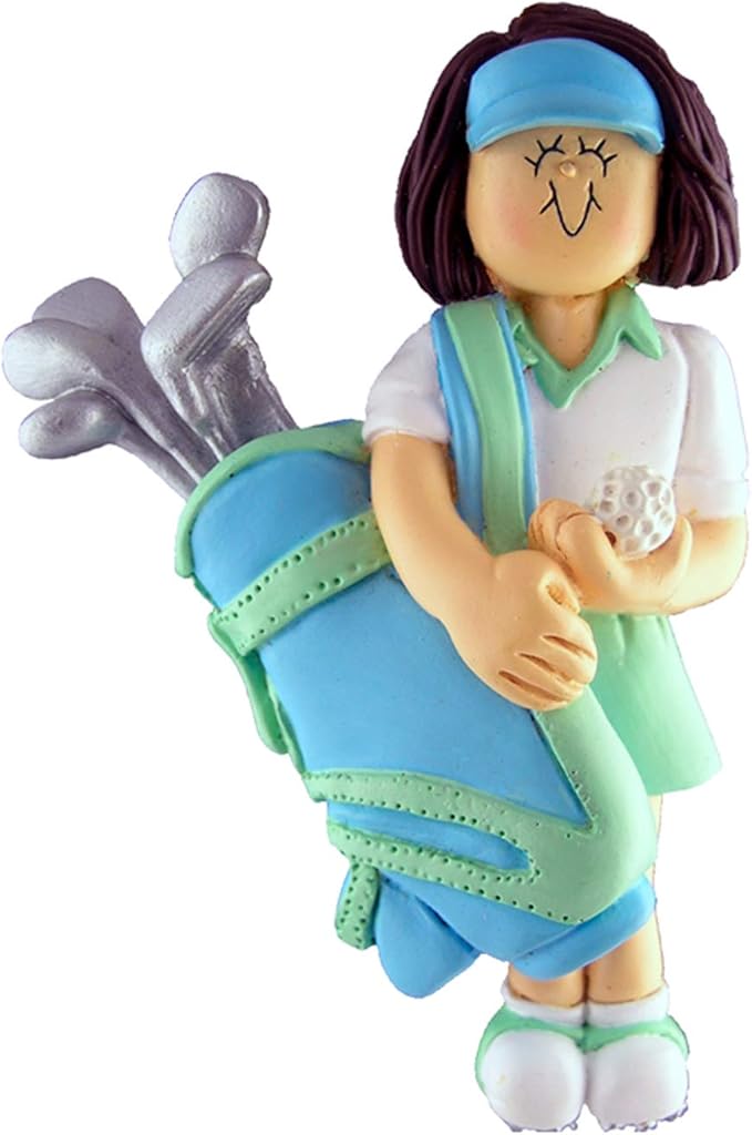 Personalized Golf Ornament 2025 - Brunette Female Golfer Gifts in Blue Outfit Golf Decor Ornaments for Christmas Tree Gifts Cart Decorations Christmas Ornaments by Elves