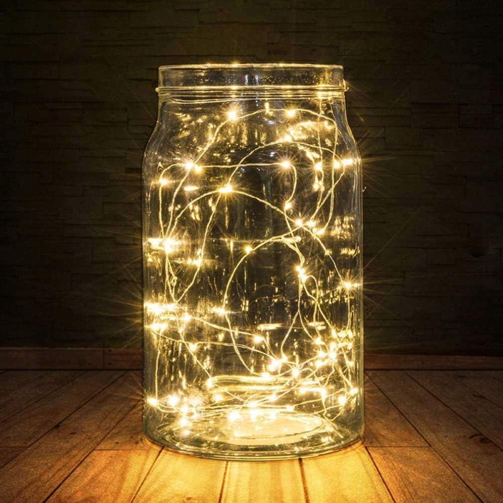 2 x 20LEDs Fairy Lights Battery Operated, Silver Wire 2 Mode Chains String Lights for Bedroom Christmas Party Decoration (Warm White, 6.6)
