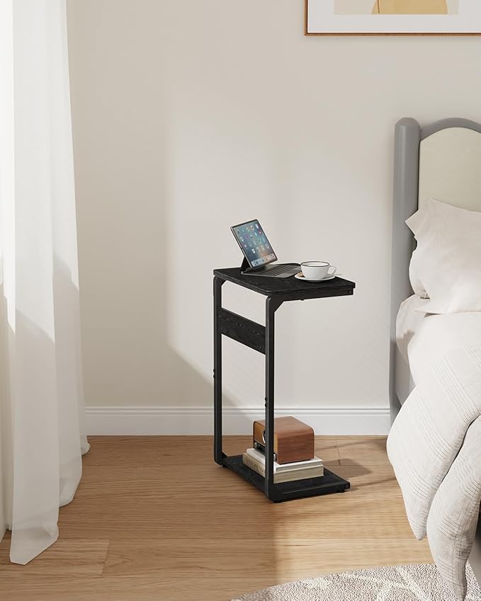 C-Shaped End Table, Small Couch Side Table, Sofa TV Tray Table for Living Room, Bedroom, Bedside ET-YB-BKW1