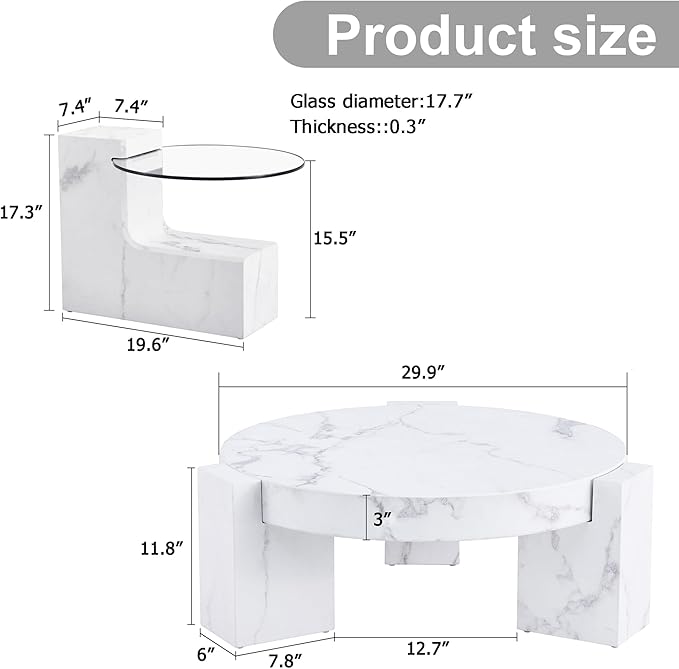 Removable Double Coffee Table Set，Modern Round Wood Coffee Table for Living Room, Farmhouse Style Side Table, Flexible Design for Any Scenario (White)