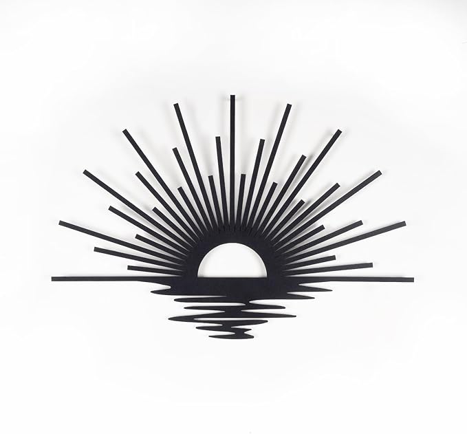 Sun Lines Metal Wall Art, Minimalist Black Sunrise Wall Decor, 3D Shadow Effect, Ready to Hang, Steel Wall Sculpture for Living Room, Bedroom or Entryway