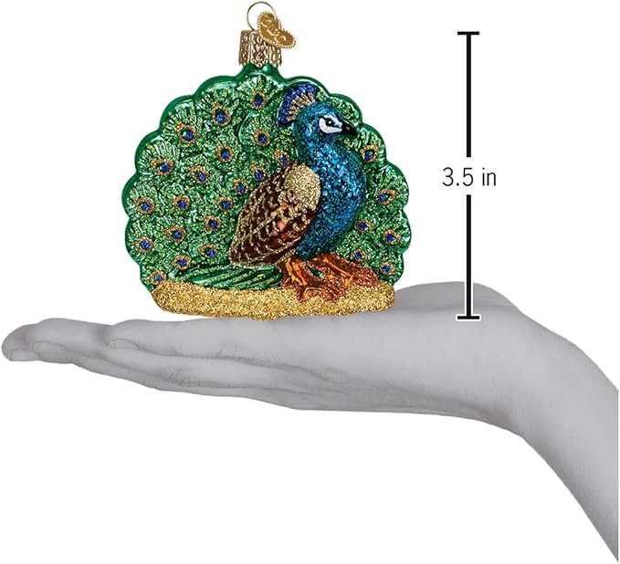 Old World Christmas Proud Peacock Glass Blown Ornament for Christmas Tree, Handcrafted Holiday Decoration, Wildlife Animal Collection