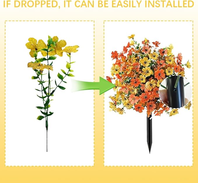 Christmas Decorative Plants Artificial Topiary Trees with Spike, 2pcs UV Resistant Artificial Bushes with Flowers, Artificial Fake Plants Shrubs for Doorway Porch Garden Decorate (Orange-yellow)