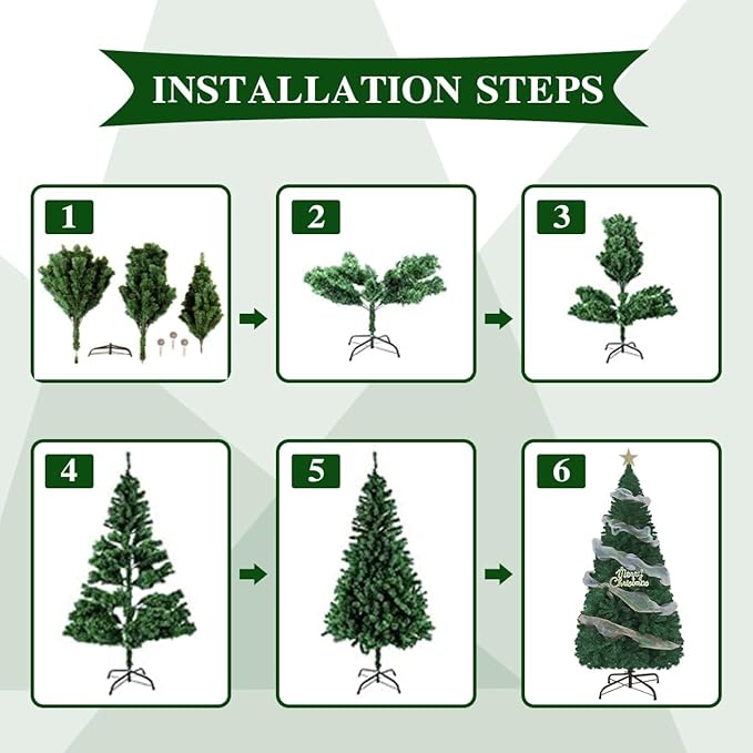 BESTHLS Christmas Tree 6FT Artificial Pine Christmas Tree with Metal Stand and Decorations for Indoor Outdoor 720 Branch Tips