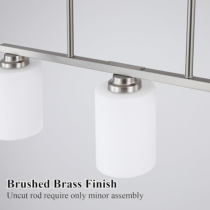 Island Light for Kitchen, Brushed Nickel Dining Room Light Fixture Over Table with Milk Glass Shade, 3-Light Linear Chandelier Pendant Lighting for Dining Table Kitchen Island Living Room