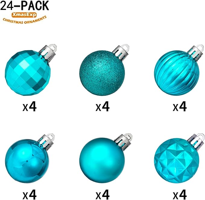 XmasExp 24ct Christmas Ball Ornaments Shatterproof Christmas Ornaments Set Decorations for Xmas Tree Balls 40mm/1.57" (1.57'', Lake Blue)