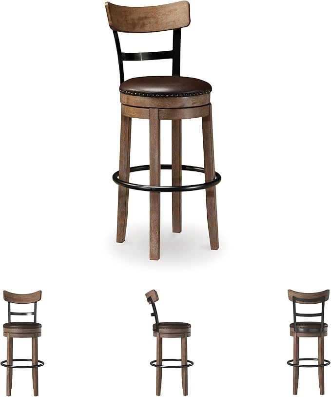 Signature Design by Ashley Pinnadel 30" Modern Swivel Pub Height Barstool, Light Brown