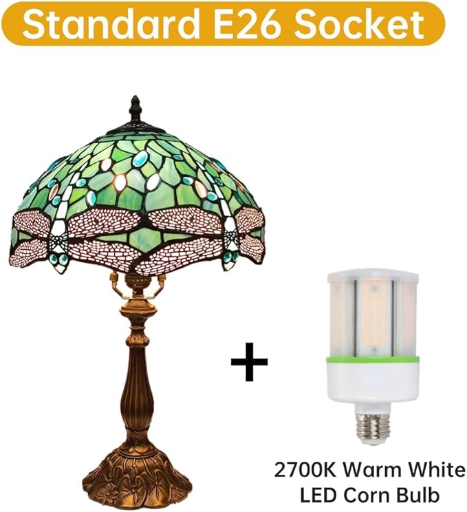 Tiffany Table Lamp,Sea Blue Dragonfly Style Stained Glass Lamp,12X12X20 Inch Decor Bedroom,Living Room Reading Tiffany Lamp,Include LED Bulb