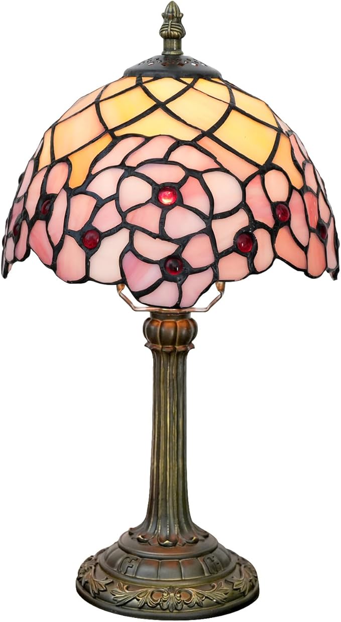 Tiffany Lamp Stained Glass Table Lamp 8X8X14 Inches Desk Reading Light Decor Beside Bedroom Living Room Home (H-1055- Cherry Blossom)