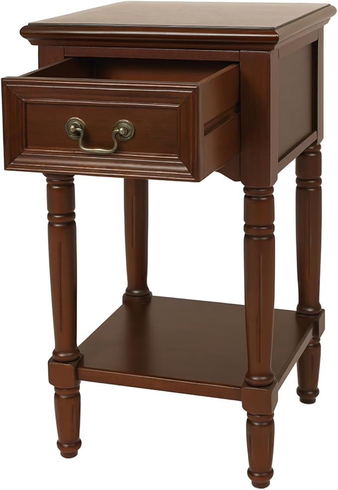 Urban Designs Wooden Accent Table/Nightstand with Drawer and Bottom Shelf – 29" H, 16" L x 16" W - Brown
