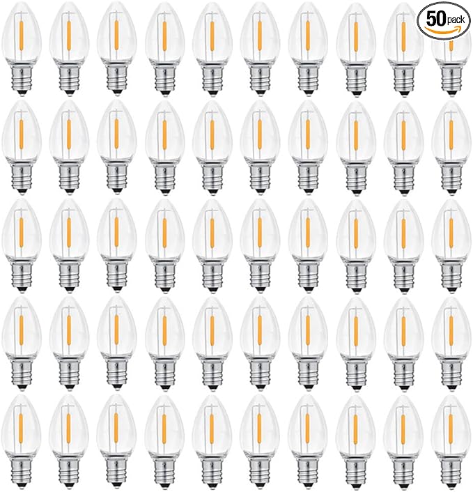 NETEHA 50 Pack C7 Clear Led Replacement Christmas Light Bulb, C7 E12 Base 120V Waterproof Led Bulbs for Christmas Outdoor String Lights, Halloween Decoration Bulb