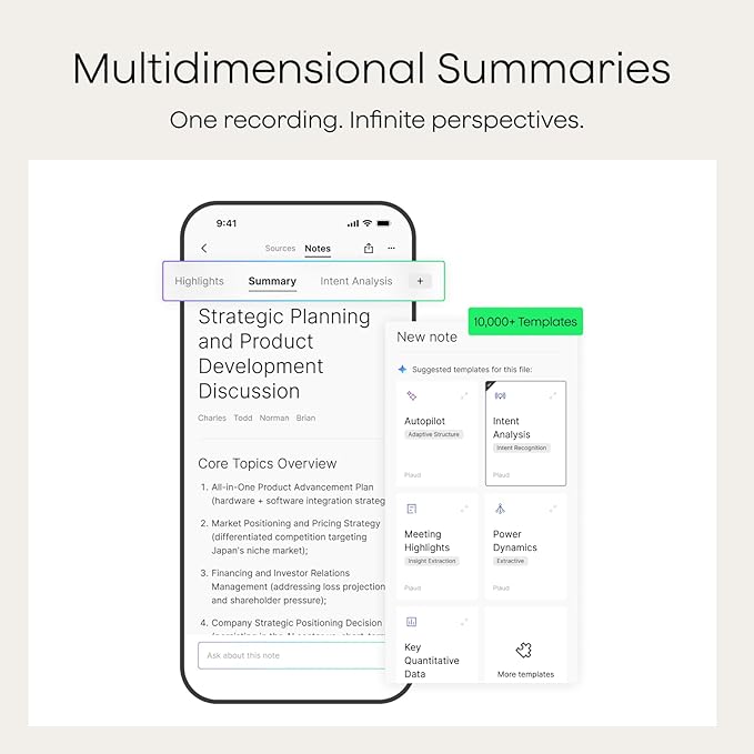 Plaud NotePin Voice Recorder, AI Voice Recorder, App Control, AI Notetaker, AI Transcribe & Summarize, Support 112 Languages, 64GB Memory, Audio Recorder for Lectures, Meetings, Lunar Silver