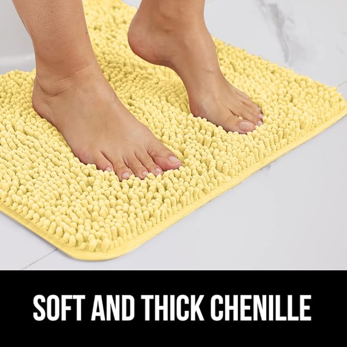 GORILLA GRIP Bath Rug Mat 44x26, Thick Soft Absorbent Chenille, Quick Dry Microfiber Mats, Rubber Backing Washable Shower Floor Rugs, Bathmat Runner, US Designed Bathroom Home Decor Accessories Yellow