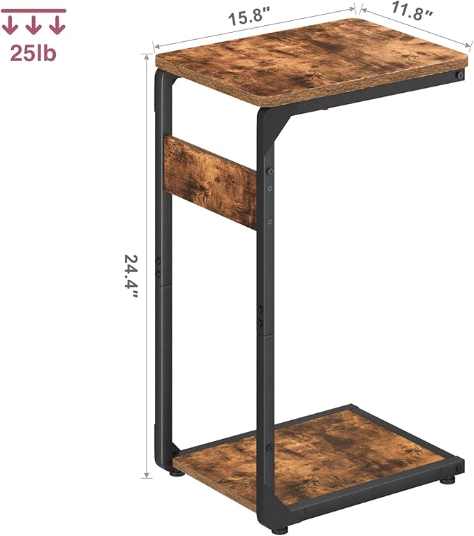 Narrow C-Shaped End Tables, Sofa TV Trays Set of 2, Tray Table Small Couch Side Table for Living Room, Bedroom, Bedside ET-YB-BR2
