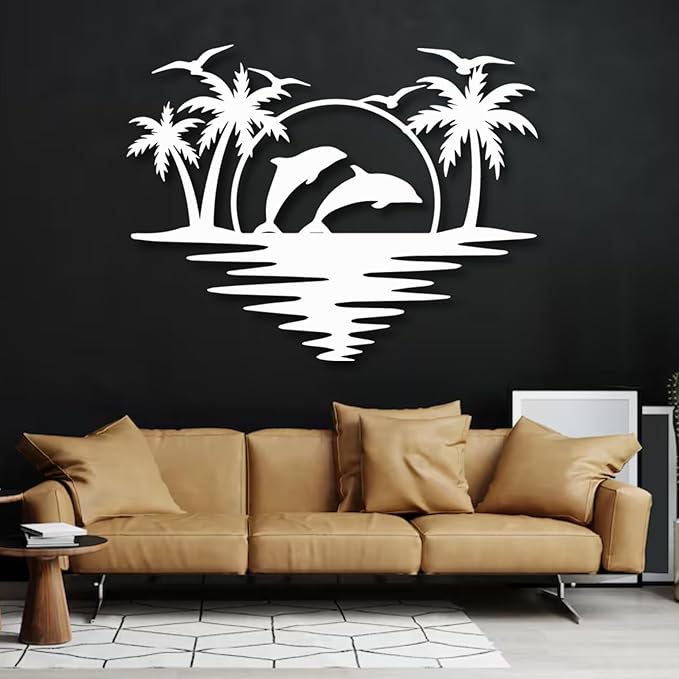 Palm Tree Metal Wall Decor,Palm Tree Outdoor Wall Art,Tropical Palm Tree Wall Decorations for Living Room,Outdoor Wall Decorations for House(39"×31",White)