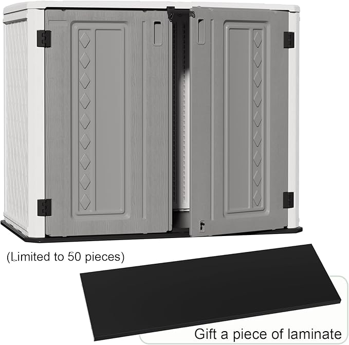 ZZM Outdoor Storage Shed Diamond Texture 4x3FT Horizontal Shed | 34 Cu.Ft Waterproof Resin Cabinet with Double-Wall | UV-Resistant & Lockable for Garden Tools, Bikes, Patio Furniture (Grey-White)