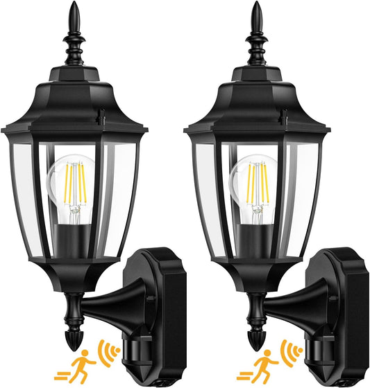 Lamomo Outdoor Wall Sconce, 2 Pack Dusk to Dawn Motion Sensor Light Fixtures, Exterior Aluminum Waterproof Porch Lights for Patio Front Door Garage