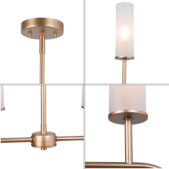 KSANA Gold Chandeliers for Dining Room, 4-Light Modern Pendant Light Fixtures, 32'' Linear Kitchen Island Lighting with Frosted Glass Shade