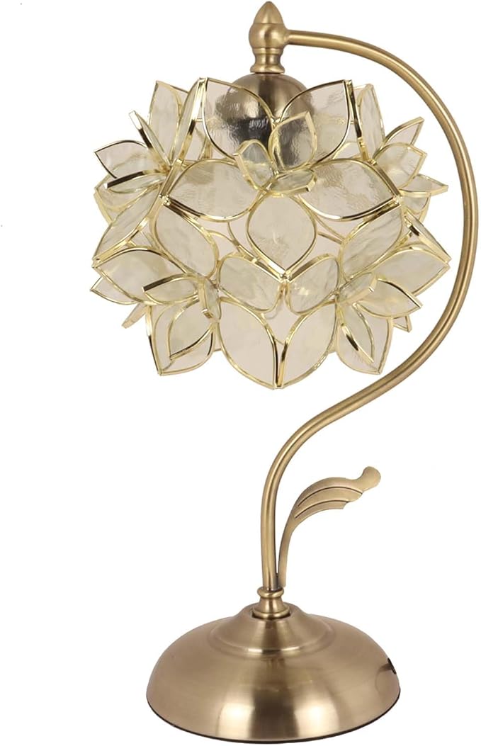 Bieye L10908 Tiffany Style Stained Glass Flower Petal Table Lamp with Brass Base for Home Décor (Clear, 8" Rose Lily)