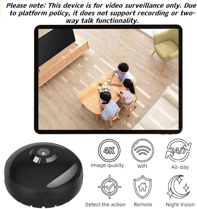 WYTIWYG -4K Clear WiFi Security Camera, Indoor/Outdoor Night Vision Monitoring Camera, Motion Detection, 32GB SD Card Support (no Memory Card Included) - Suitable for Home Office Security