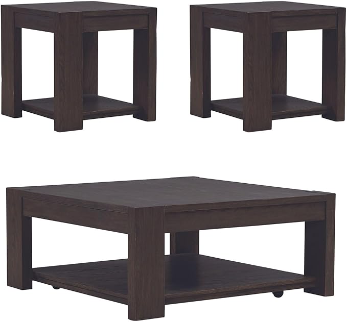 Liberty Furniture Lennox Hill Living Room Opt 3 Piece Set - Square Cocktail Table, 2 End Tables - Bark