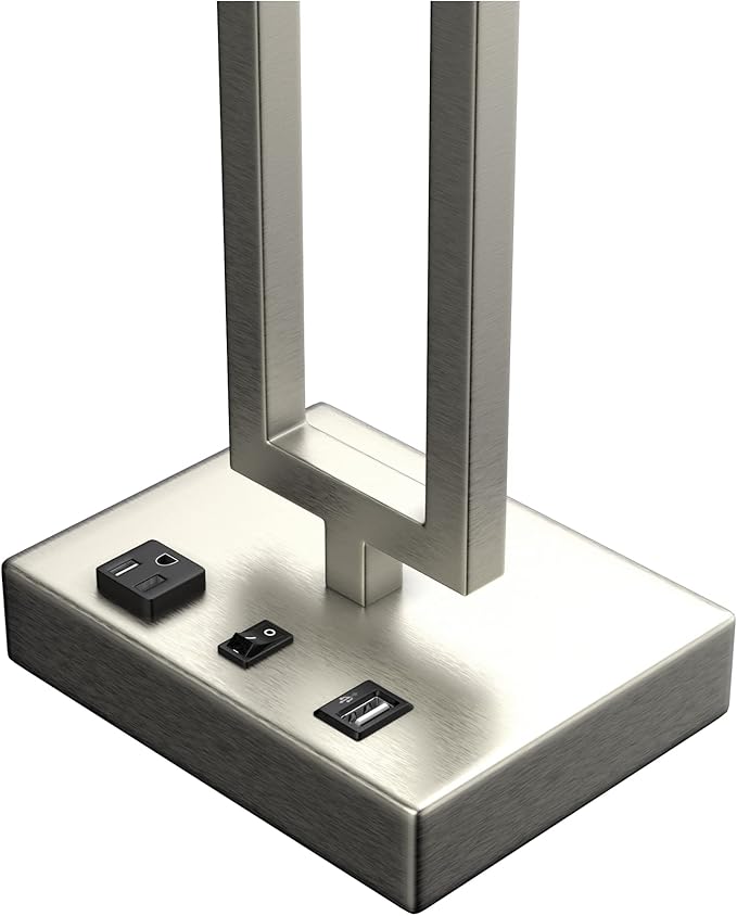 LEDMyPlace 28" Bedside Table Lamp w/ USB Port, On/Off Switch—E26 Lamp Holder—Brushed Nickel Finish & Fabric Linen Shade—Nightstand, Desk Lamp for Bedroom, Living Room, Office, Hotel Room—14"Wx28"Hx7"D