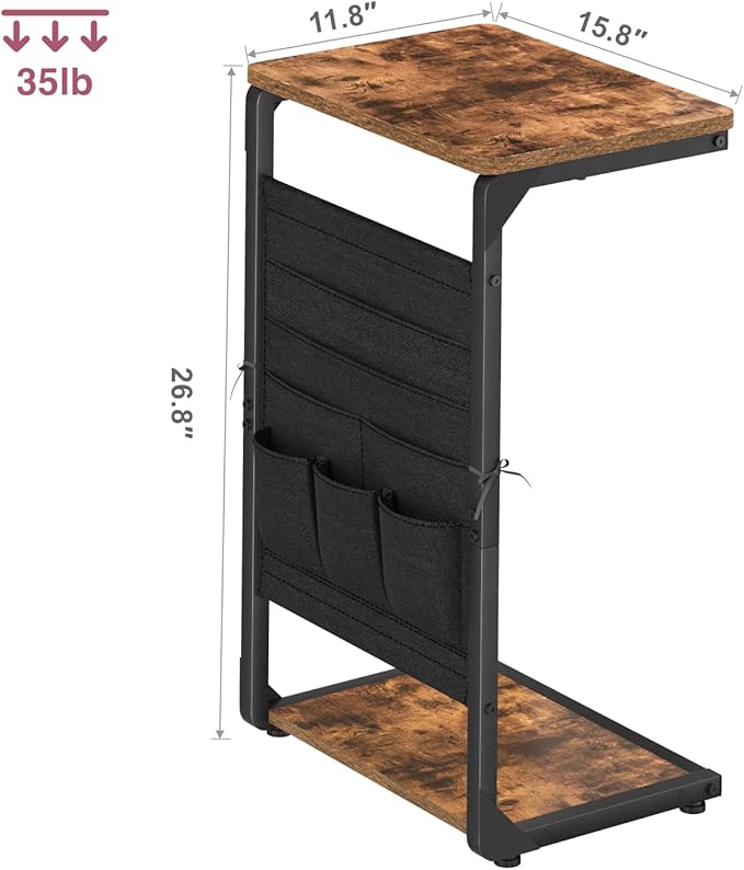 C-Shaped End Table with Storage Bag, Small Couch Side Table, Sofa TV Tray Table for Living Room, Bedroom, Bedside ET-P-BRW1