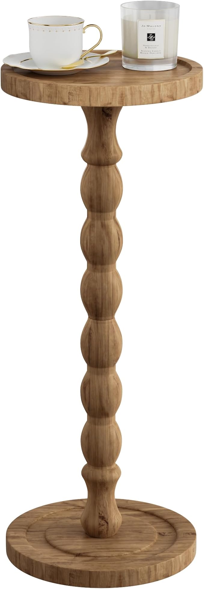 Small Side Table, Rubberwood‌ Drink Table for Small Spaces, Solid Wood Pedestal Tables, Round End Tables for Living Room, Bedroom, Corners, and Office (Brown, 9.4 inch)