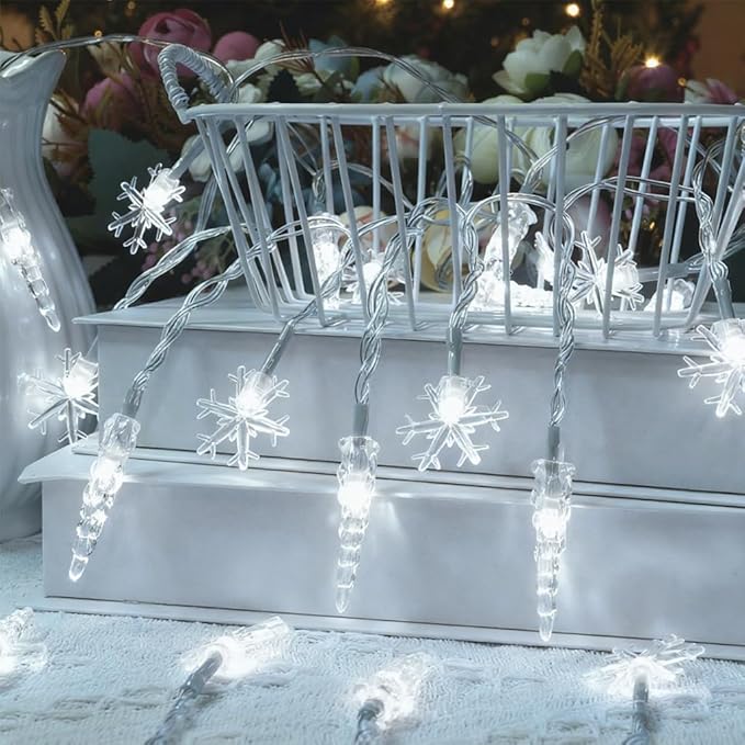 Christmas Icicle Lights Indoor，20ft 40 LED Icicle String Lights Battery Operated Powered Christmas Lights for Indoor Winter Christmas Decorations