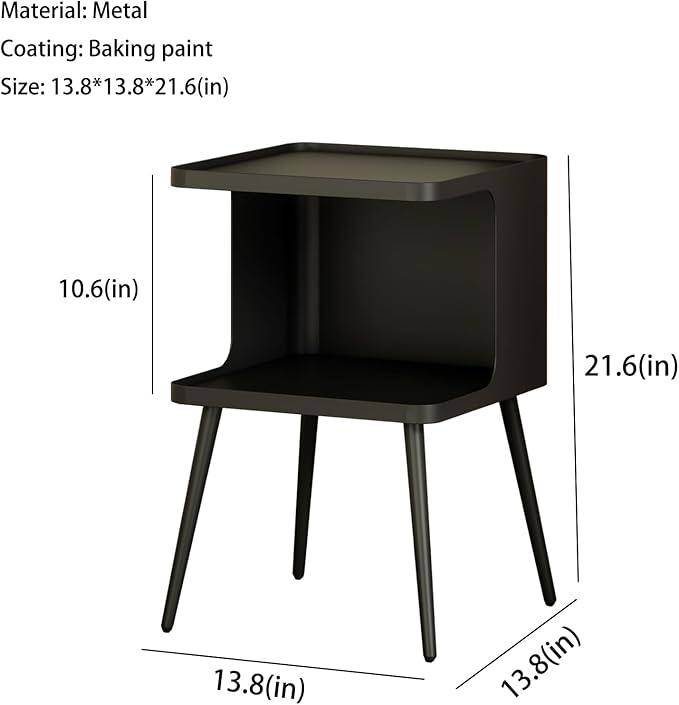 Metal Side Table,Modern end Table,Small nightstand,Bedside Table with Open Storage Shelf for Living Room Bedroom Small Space (Black)