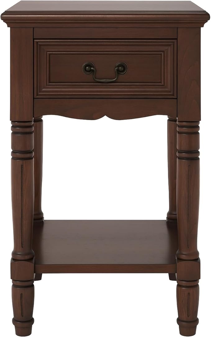 Urban Designs Wooden Accent Table/Nightstand with Drawer and Bottom Shelf – 29" H, 16" L x 16" W - Brown