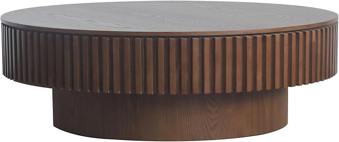 39" Round Coffee Table with Hidden Storage Compartment, Modern Handcraft Fluted Drum Coffee Table, Wooden Circle Center Table Cocktail Tea Table with Sturdy Pedestal for Living Room, Walnut