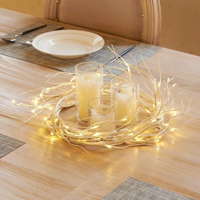 Fudios Lighted Birch Garland Battery Operated with 8 Functions 48 LED Warm White and Multi Color Lights 6FT,Pre Lit White Vine Garland for Fireplace Mantle Christmas Holiday Decor Indoor Outdoor use