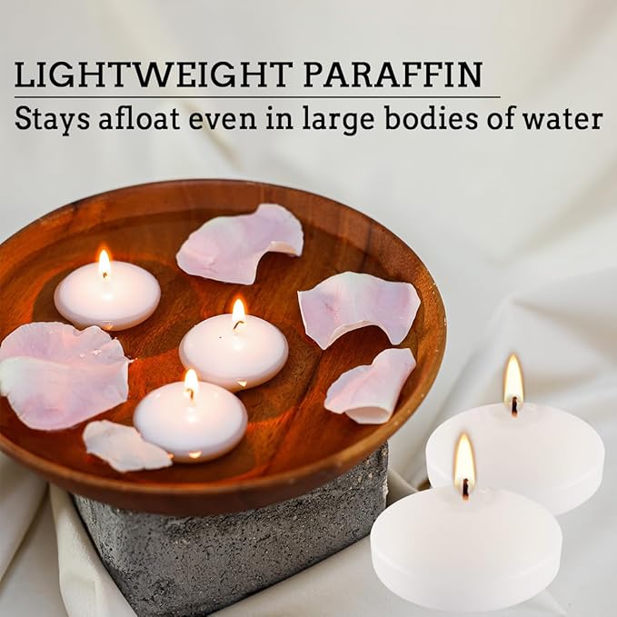 3 Inch Floating Candles Set of 24, Unscented White Candles for Wedding, Pool Party, Holiday Centerpieces & Home Decor