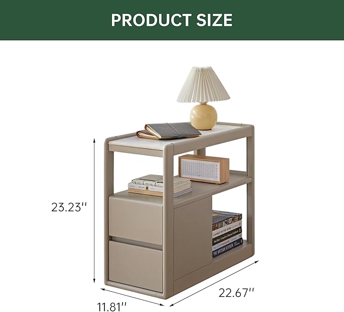 100% Solid Wood Side Table with Wheels, Narrow Side Table with Storage Drawers, Rolling Bedside Table for Bedroom Living Room Space Saving (Gray, 11.81" D x 26.77" W x 23.23" H)