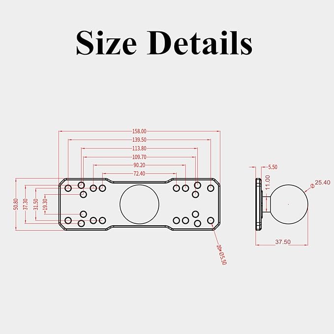 BRCOVAN 1'' Ball Fish Finder Mount, Aluminum Alloy Universal Marine Electronic Plate, Fit for RAM Mounts B Size 1 Inch Ball Double Socket Arm, Fit for Garmin, Lowrance, Humminbird, Raymarine and More