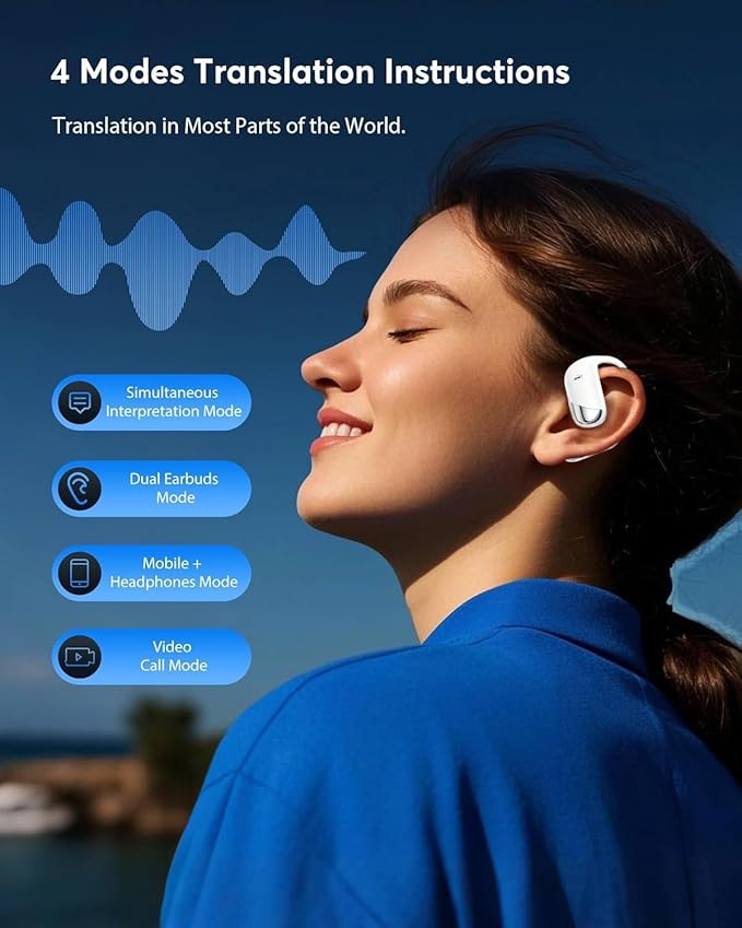 AI Translation Earbuds Real Time - Audifonos Traductores Inglés Español, 3-in-1 Translator Device, Supports 144 Languages & Accents, Open Ear Earbuds with Charging Case,Coconut White
