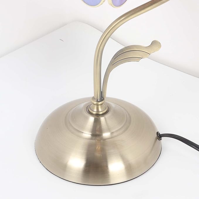 Bieye L11054 Tiffany Style Stained Glass Flower Petal Table Lamp with Brass Base for Home Décor (Purple, 8" Cherry Blossom)