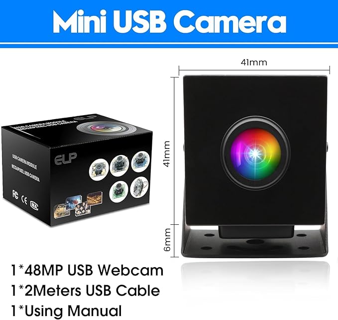 48MP USB Camera 8K Webcam 6000P Ultra HD Cam with 200Degree Wide Angle Fisheye Lens PC Computer Lightburn for Laser Engraver Plug and Play for Document Scanning Face Recognition