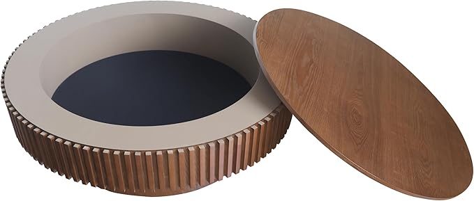 39" Round Coffee Table with Hidden Storage Compartment, Modern Handcraft Fluted Drum Coffee Table, Wooden Circle Center Table Cocktail Tea Table with Sturdy Pedestal for Living Room, Walnut