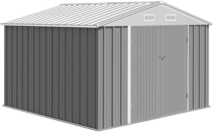 10X8FT Metal Storage Shed - Large Waterproof Tool Metal Shed with Lockable Doors & Vents, All-Weather Outdoor Sheds for Lawn Mower, Bike