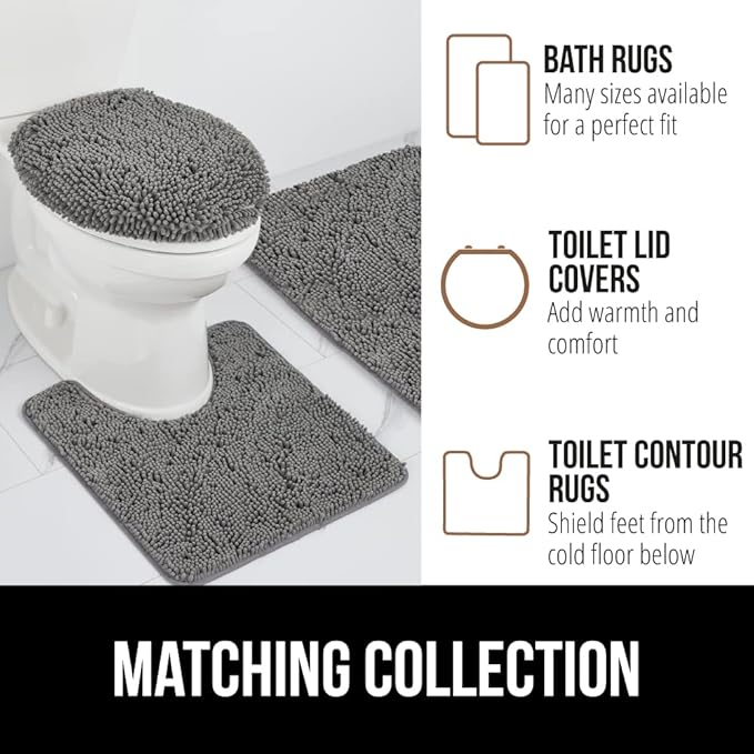 GORILLA GRIP Bath Rug Mat 30x20, Thick Soft Absorbent Chenille, Quick Dry Microfiber Mats, Rubber Backing Washable Shower Floor Rugs, US Designed Bathroom Bathmat Home Decor Accessories, Grey