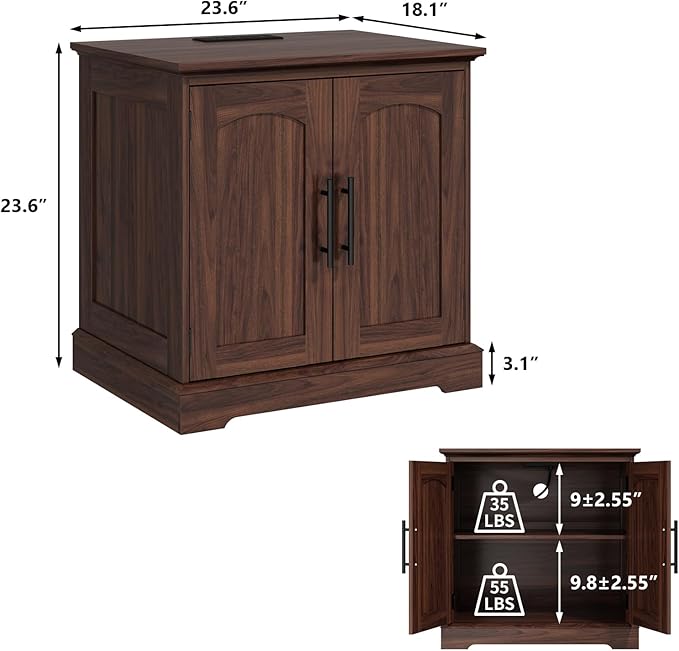 Set of 2 Rustic End Table with Charging Station, 24" Large Sofa Side Table with 2 Arched Doors, Farmhouse Wood Square Nightstand Bedside Tables with Adjustable Storage Shelf