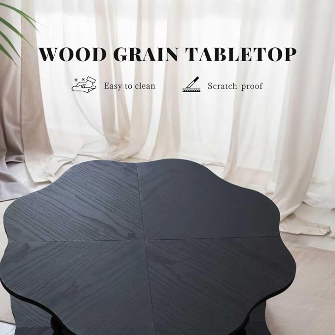 31.5" Coffee Table, 2-Tier Center Table with Storage Shelf for Living Room, Small Space Home Office, Flower Shape, Easy to Assemble