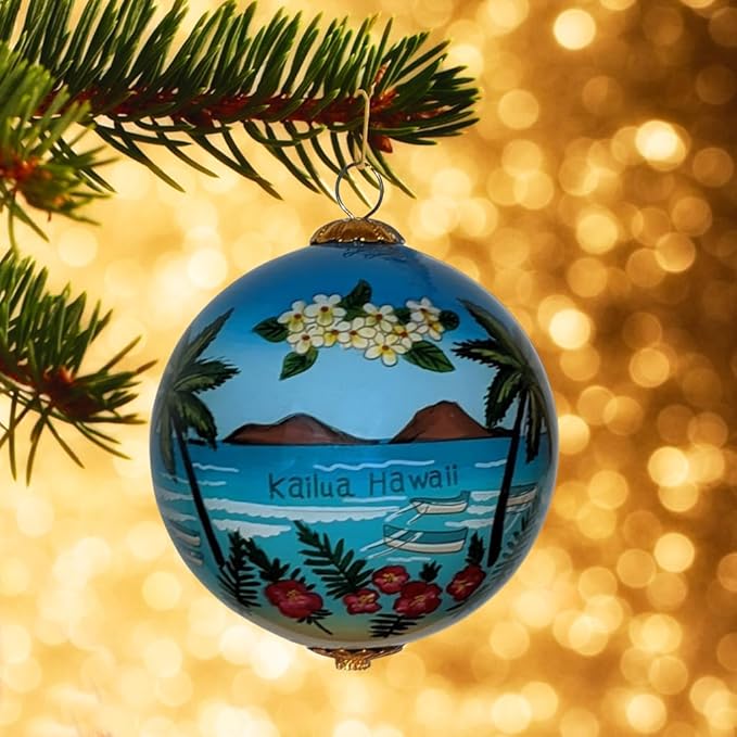 Collectible Lanikai Kailua Hand-Painted Glass Ornament with Gift Box