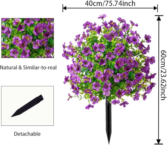 Christmas Decorative Plants Artificial Topiary Trees with Spike, 2pcs UV Resistant Artificial Bushes with Flowers, Artificial Fake Plants Shrubs for Doorway Porch Garden Decorate (Purple)