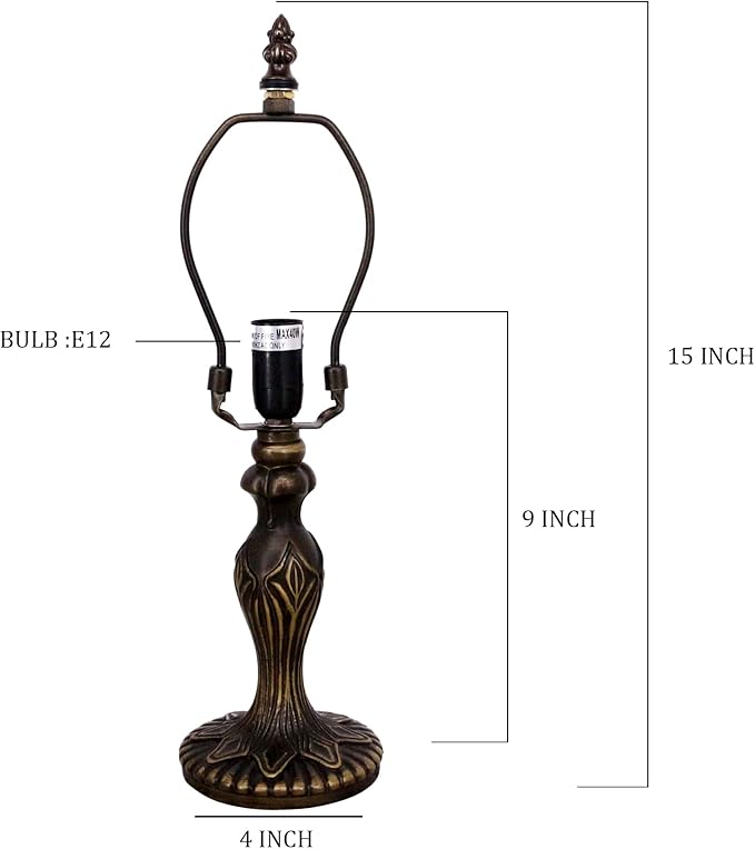 Table Lamp Base Replacement Only, Wide 4 Height 15 Inch, Fit for 6, 8, 10 Inch Tiffany Style Stained Glass Lampshade, Dark Bronze Finish,Resin, Push Switch On Cord(M (W4H15 Inch))