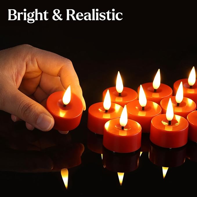 Eywamage Red Christmas LED Tealights with Remote Batteries, Flickering Flameless Tea Lights Votive Candles Set of 12